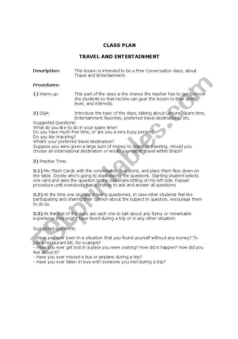 TRAVEL AND ENTERTAINMENT worksheet