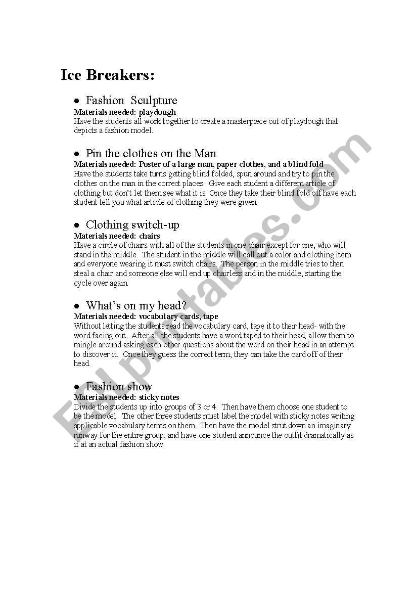 Fashion worksheet