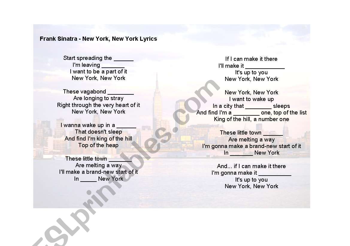 New York, New York Song worksheet