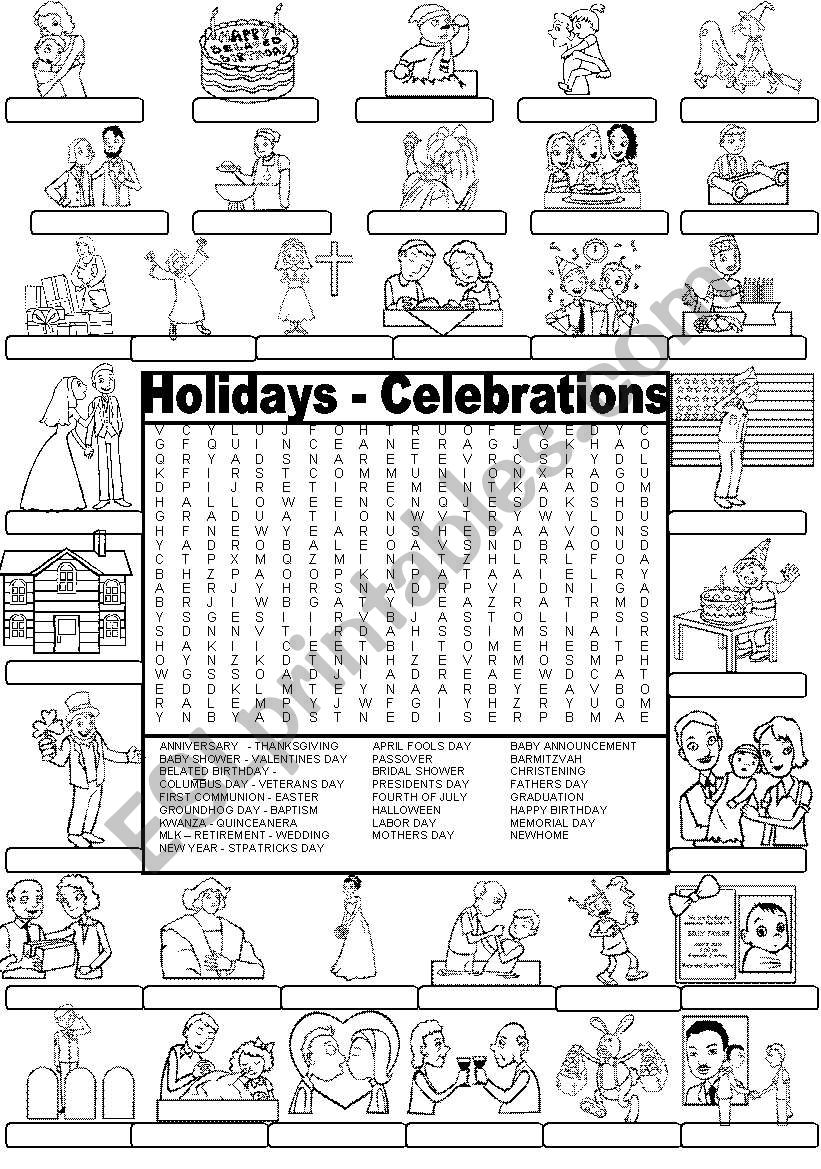 Wordsearch  HOLIDAYS AND CELEBRATIONS