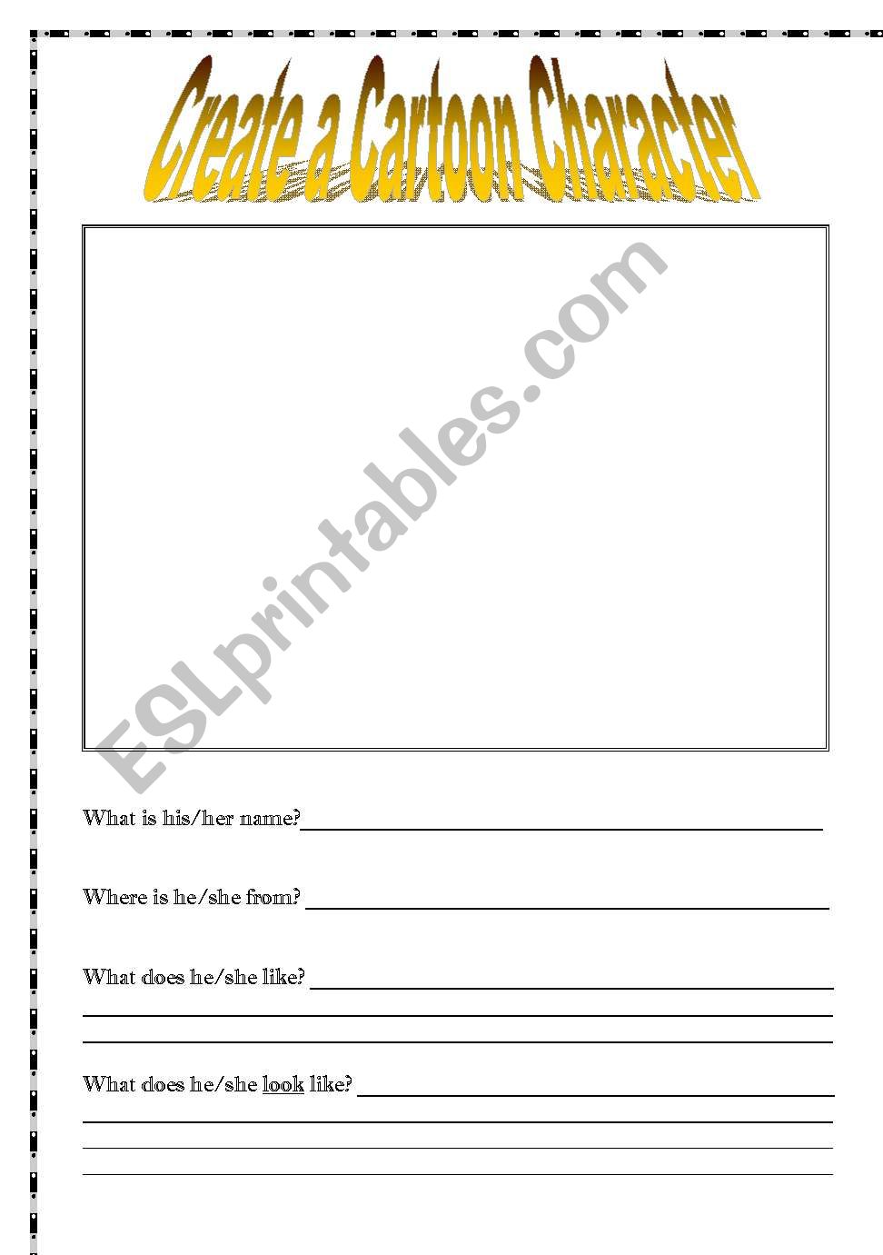 Create a Cartoon Character worksheet