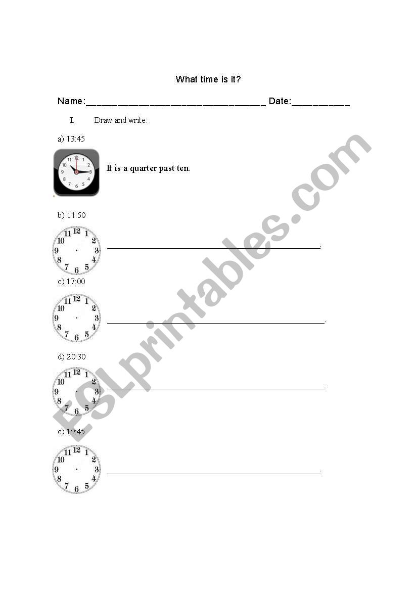 Time and numbers worksheet worksheet