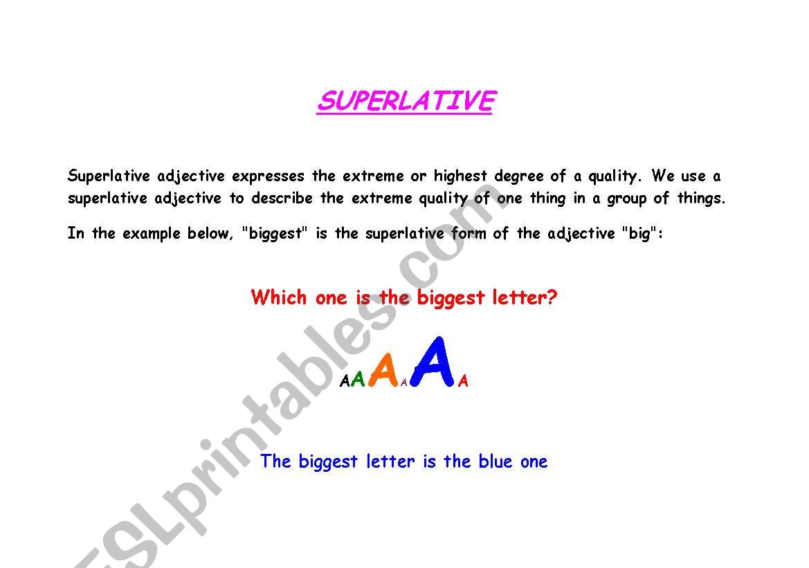 Explaining the superlative worksheet