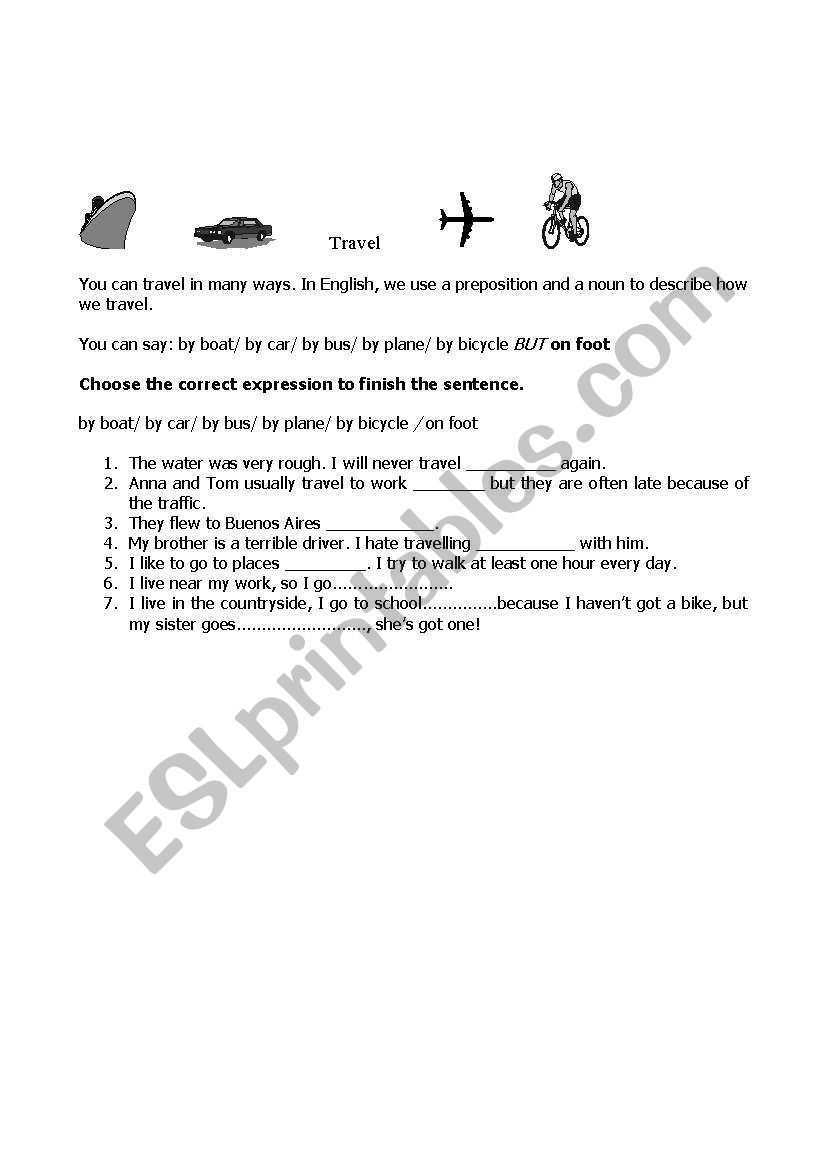 TRAVELLING worksheet