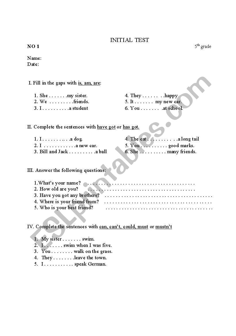 Test Paper beginners worksheet