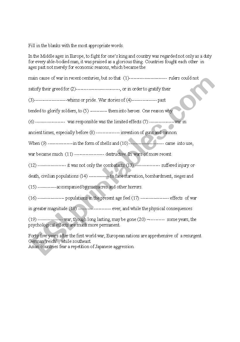 worksheet cloze passage worksheet