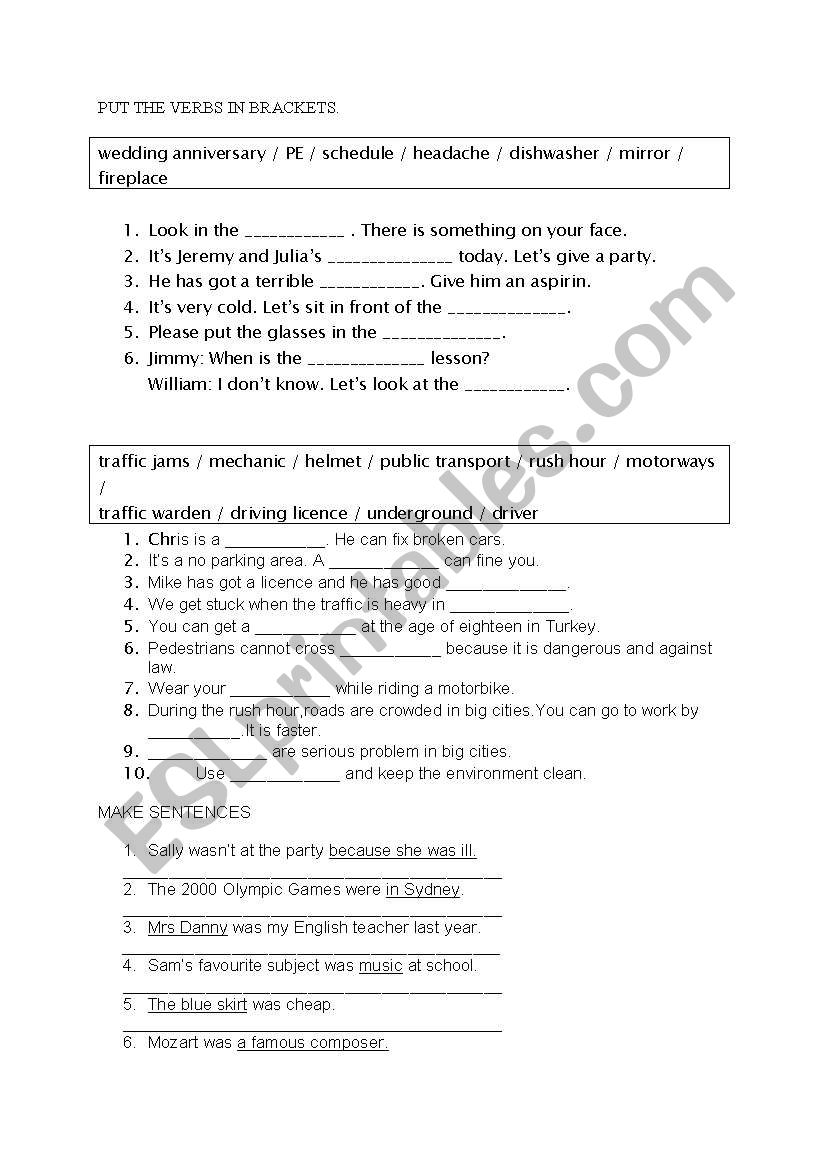 Vocabulary worksheet