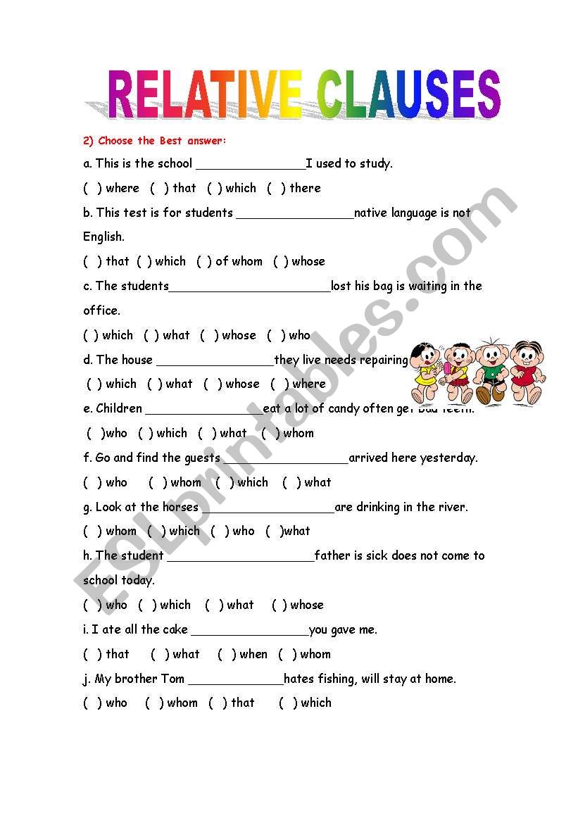 RELATIVE CLAUSES worksheet