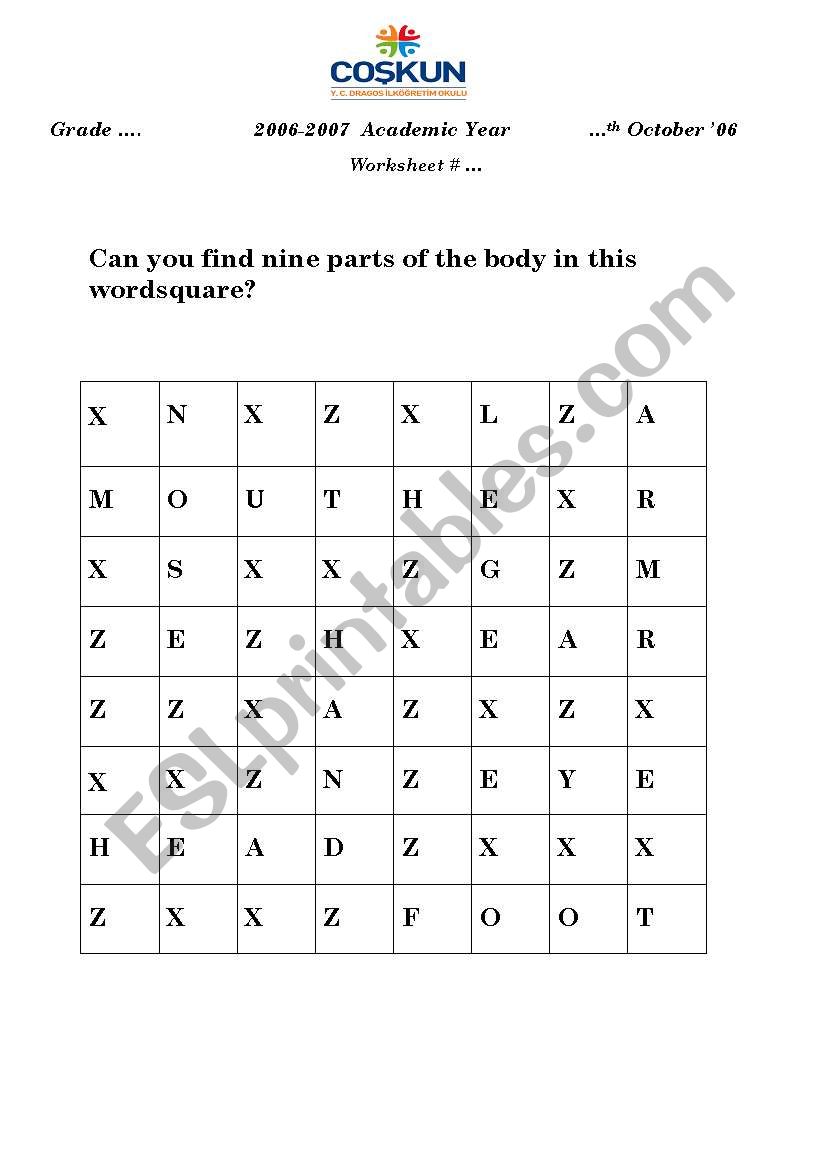 body parts worksheet