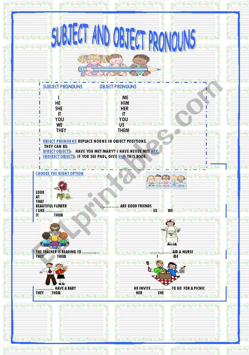 SUBJECT AND OBJECT PRONOUNS worksheet