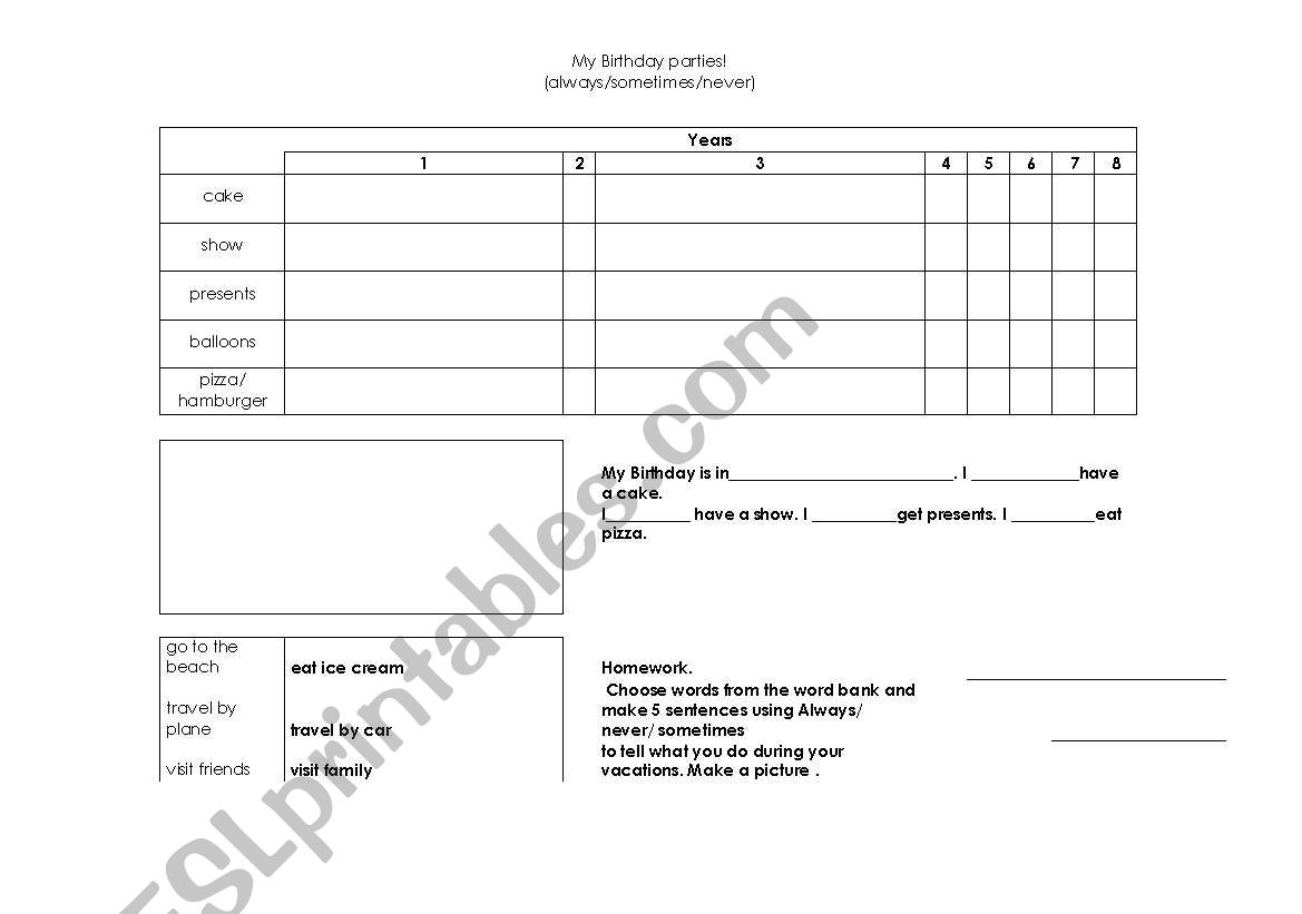 BIRTHDAY PARTY!! worksheet