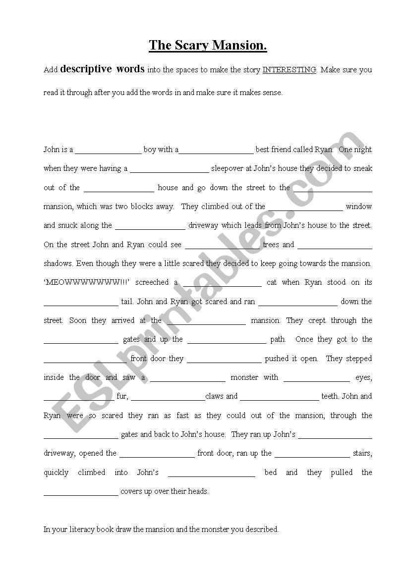 descriptive word task worksheet