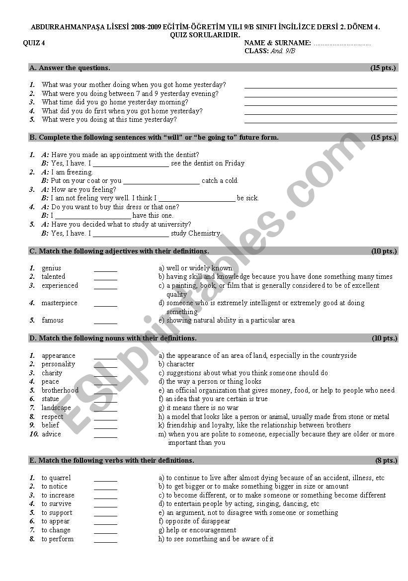 quiz worksheet