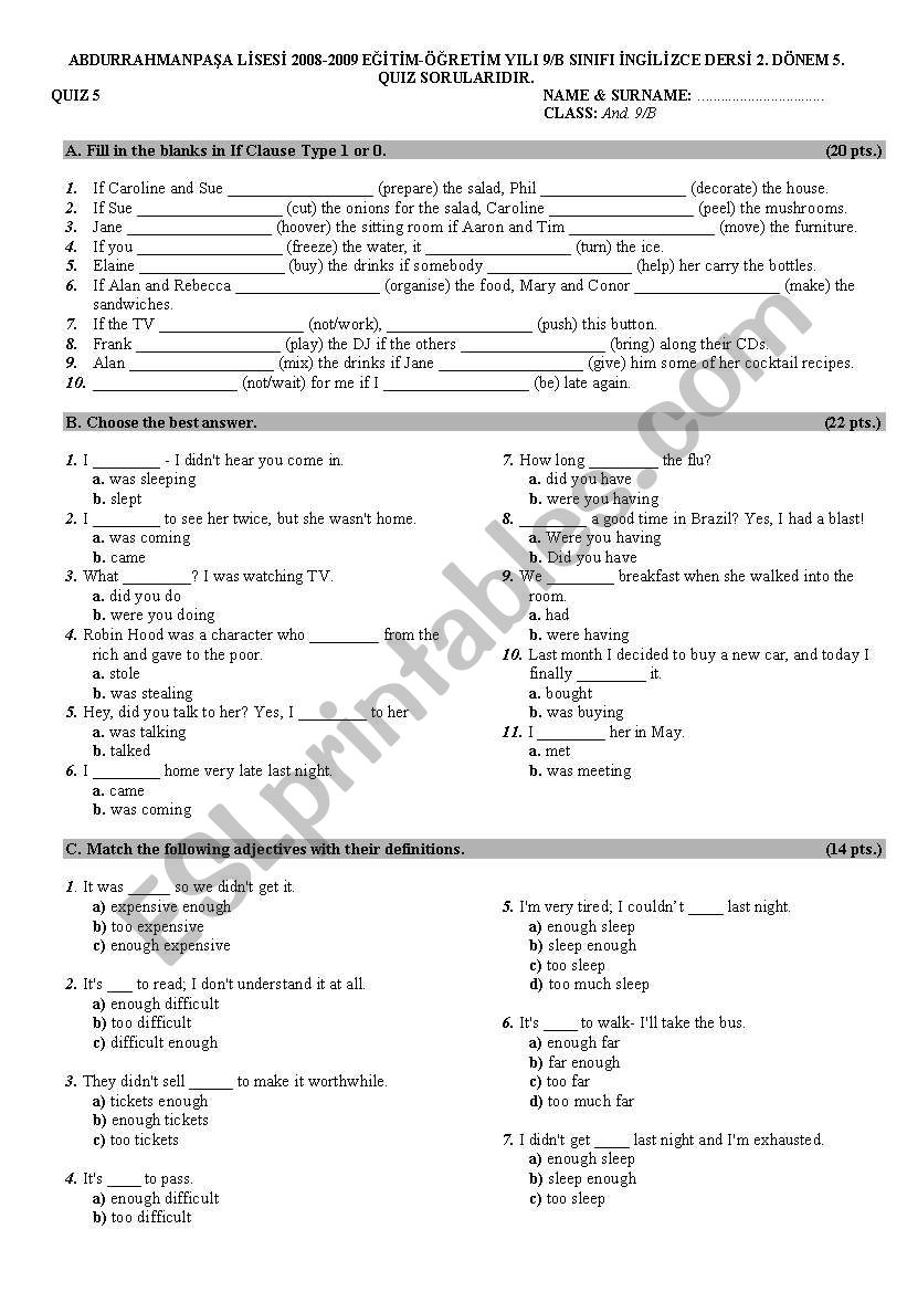 quiz worksheet