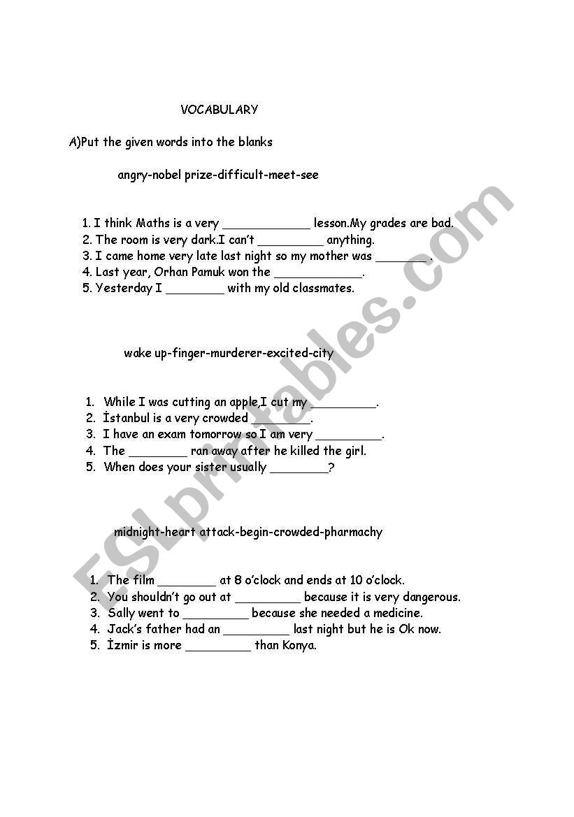 Vocabulary worksheet