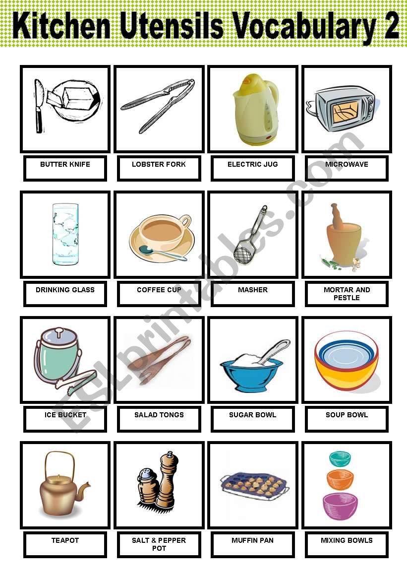 Kitchen Utensils Vocabulary 2º and last part Pictionary ESL