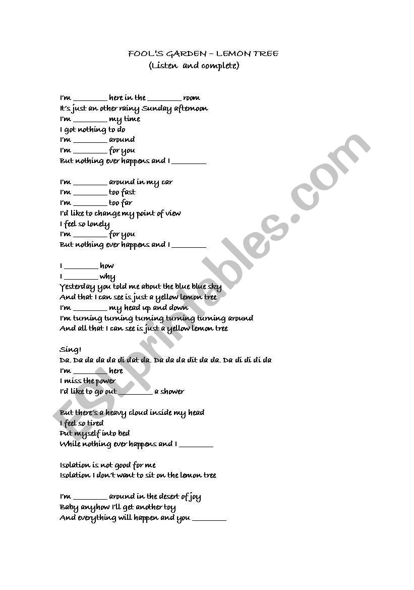 Lemon - Tree worksheet