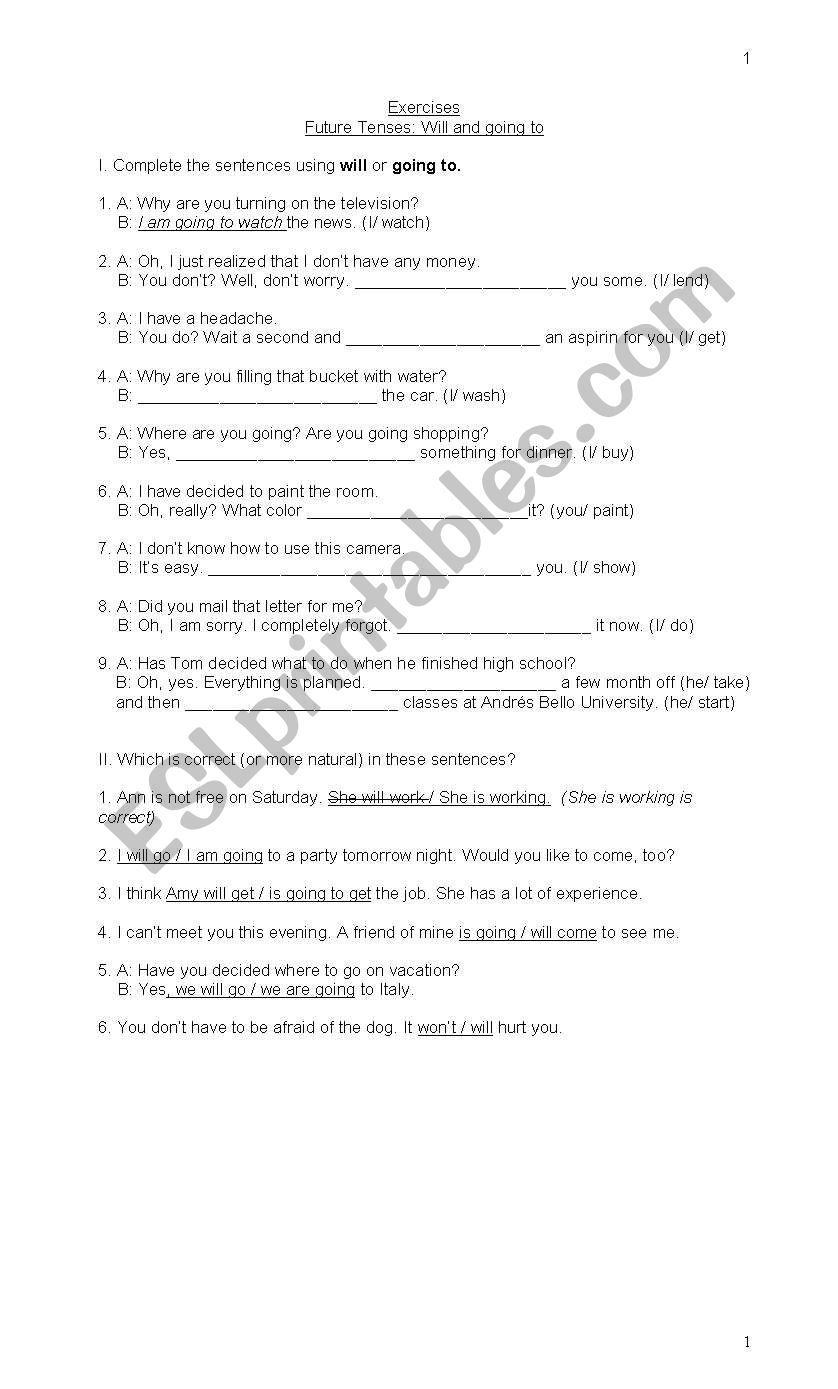 Future Tenses worksheet