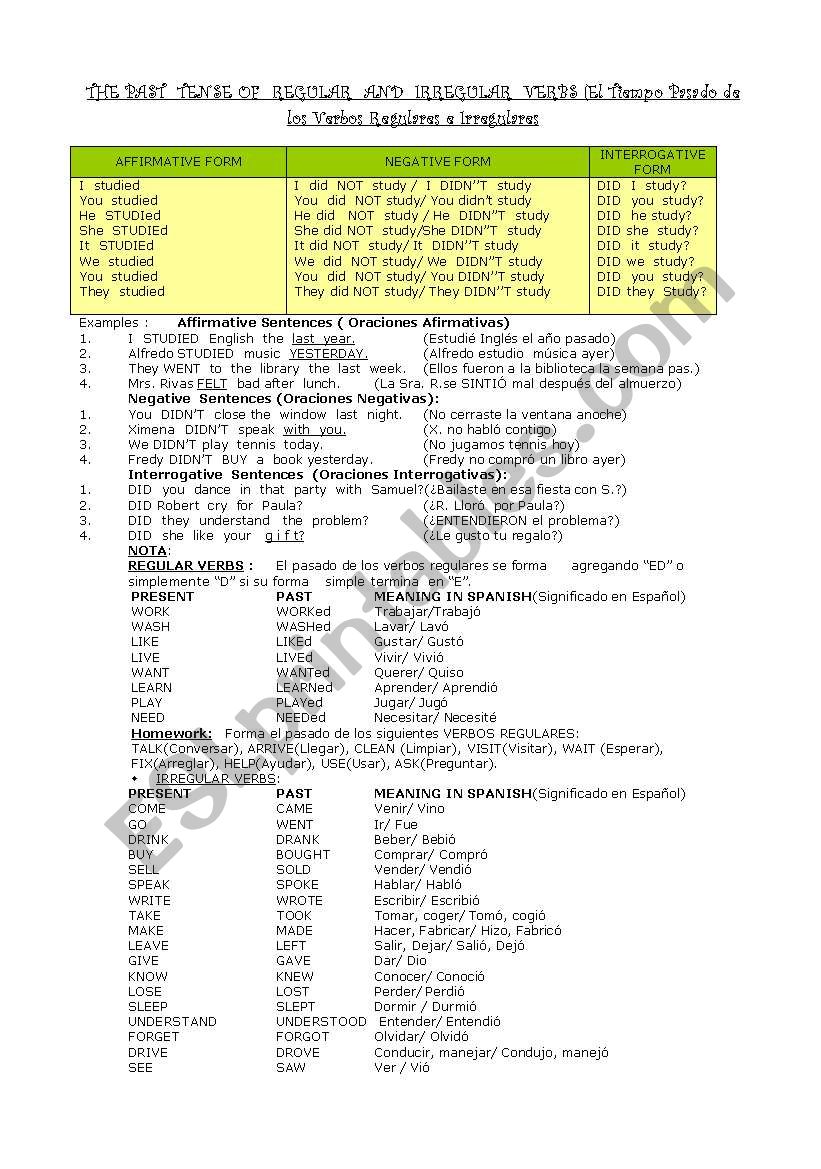 THE SIMPLE PAST TENSE  worksheet