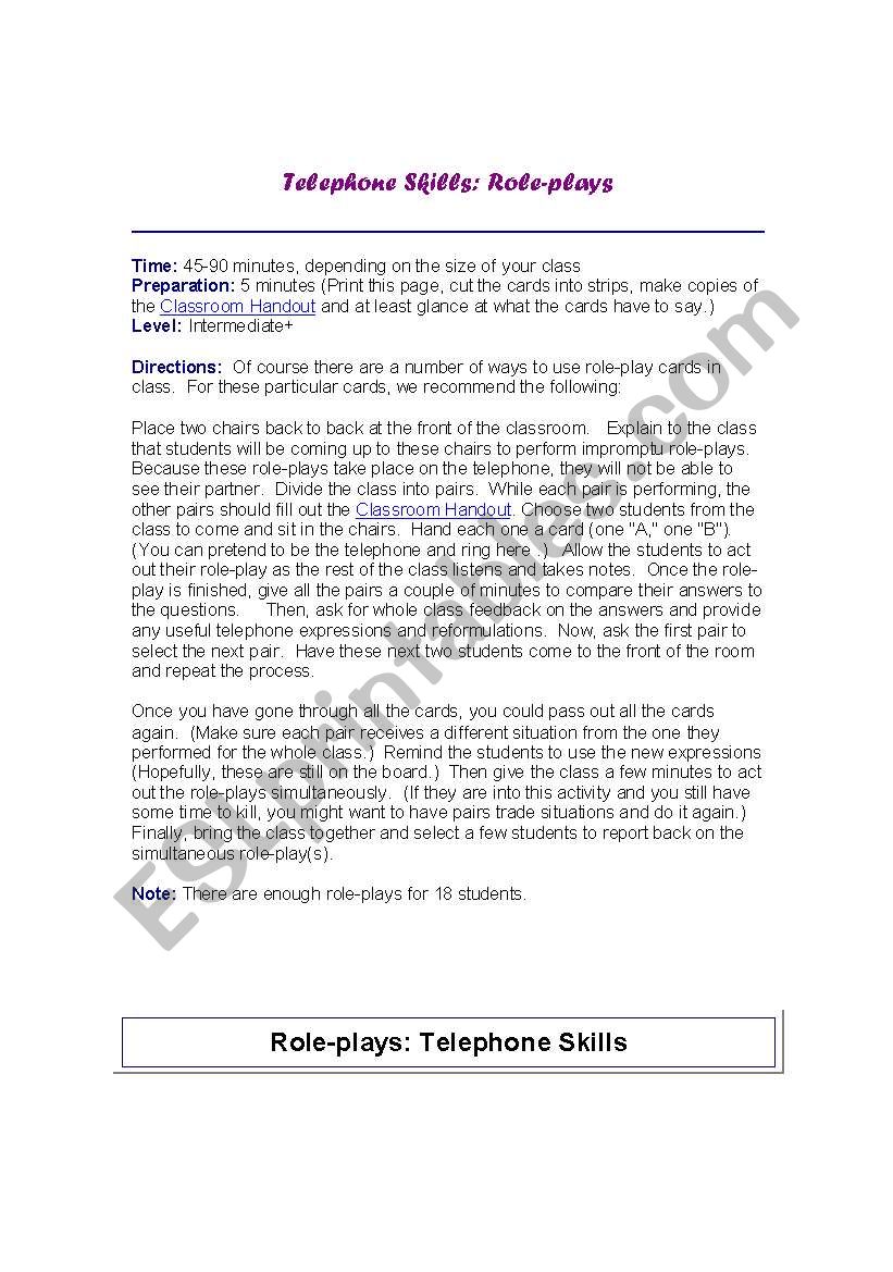 Telephonic roleplay worksheet