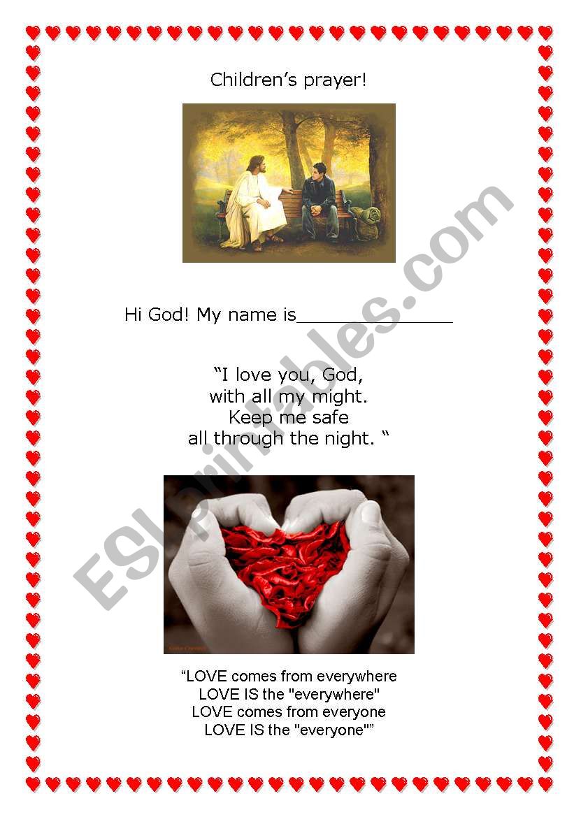 Childrens prayer worksheet