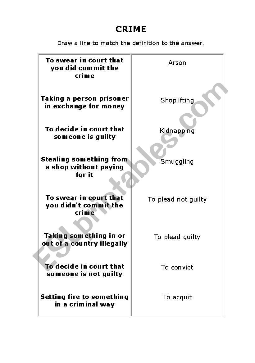 English Worksheets Crime Vocab 1610