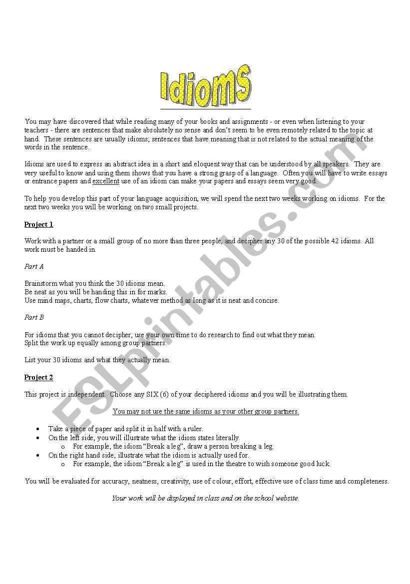 Idioms worksheet