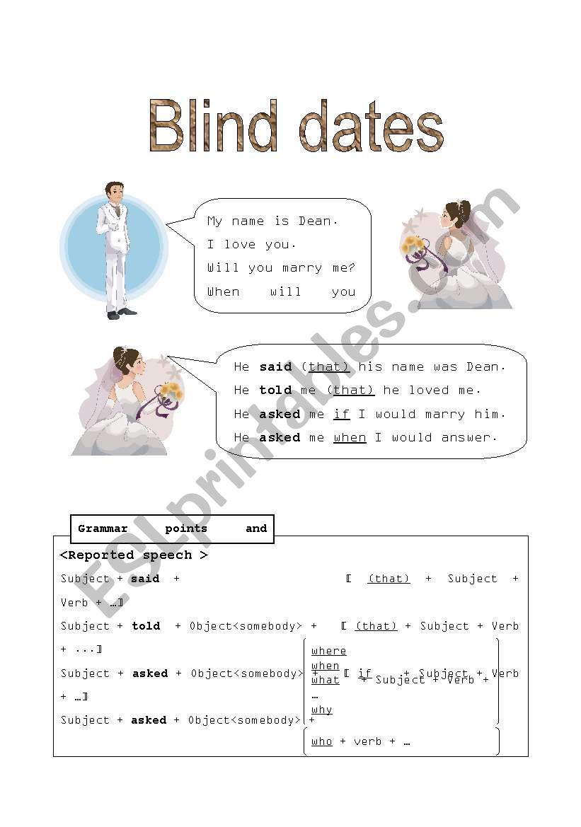 blind dates worksheet