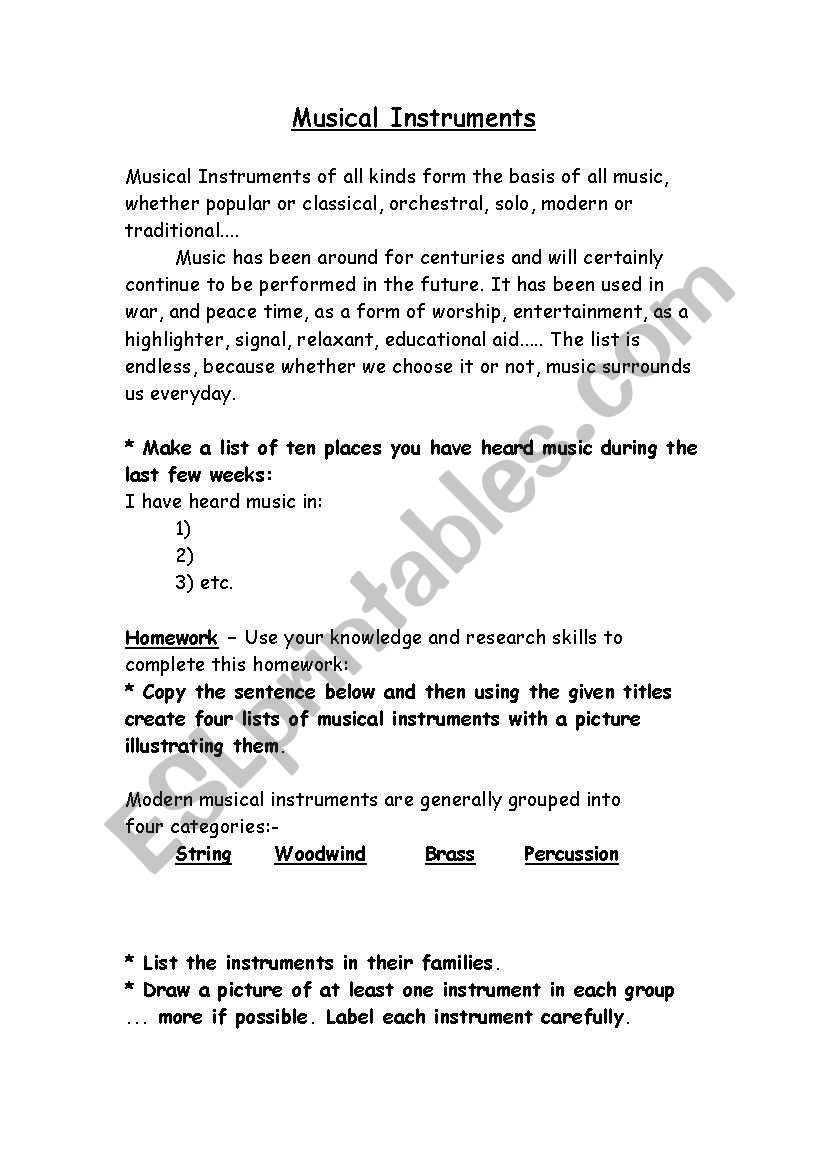 Musical Instruments worksheet