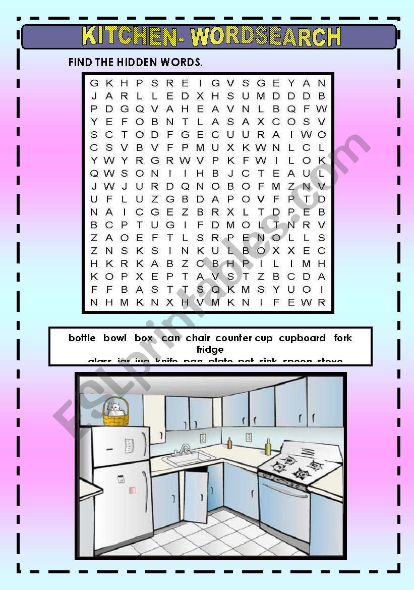 KITCHEN WORDSEARCH ESL Worksheet By Macomabi