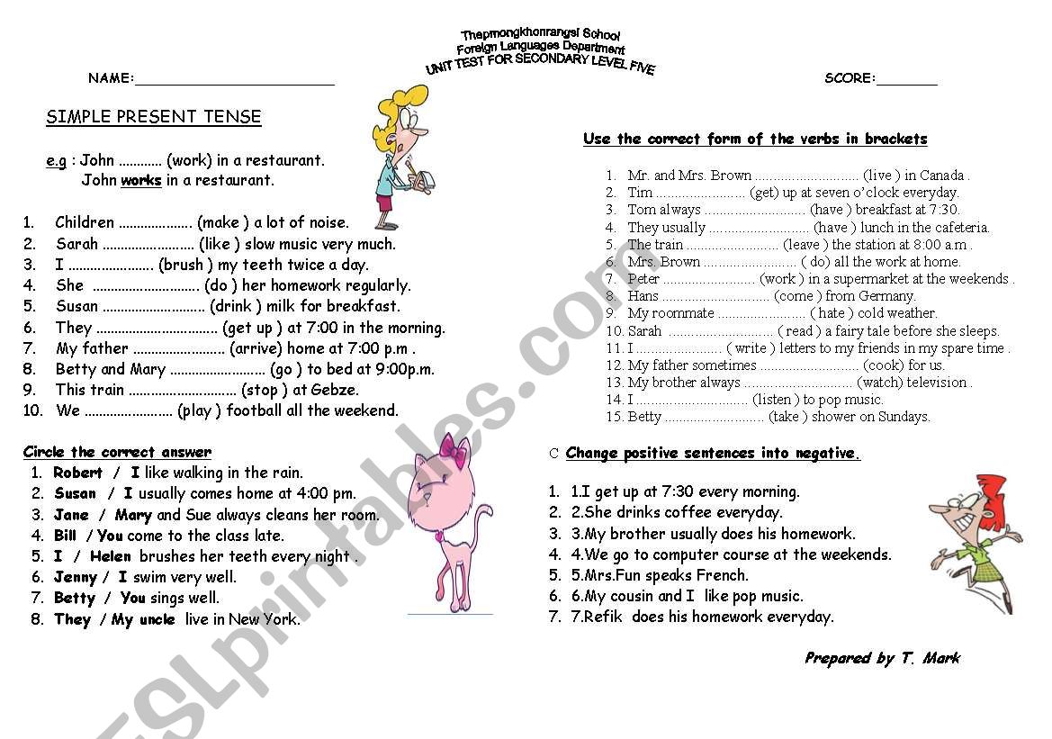 Simple Present Tense Worksheet ESL Worksheet By Sonidoesl