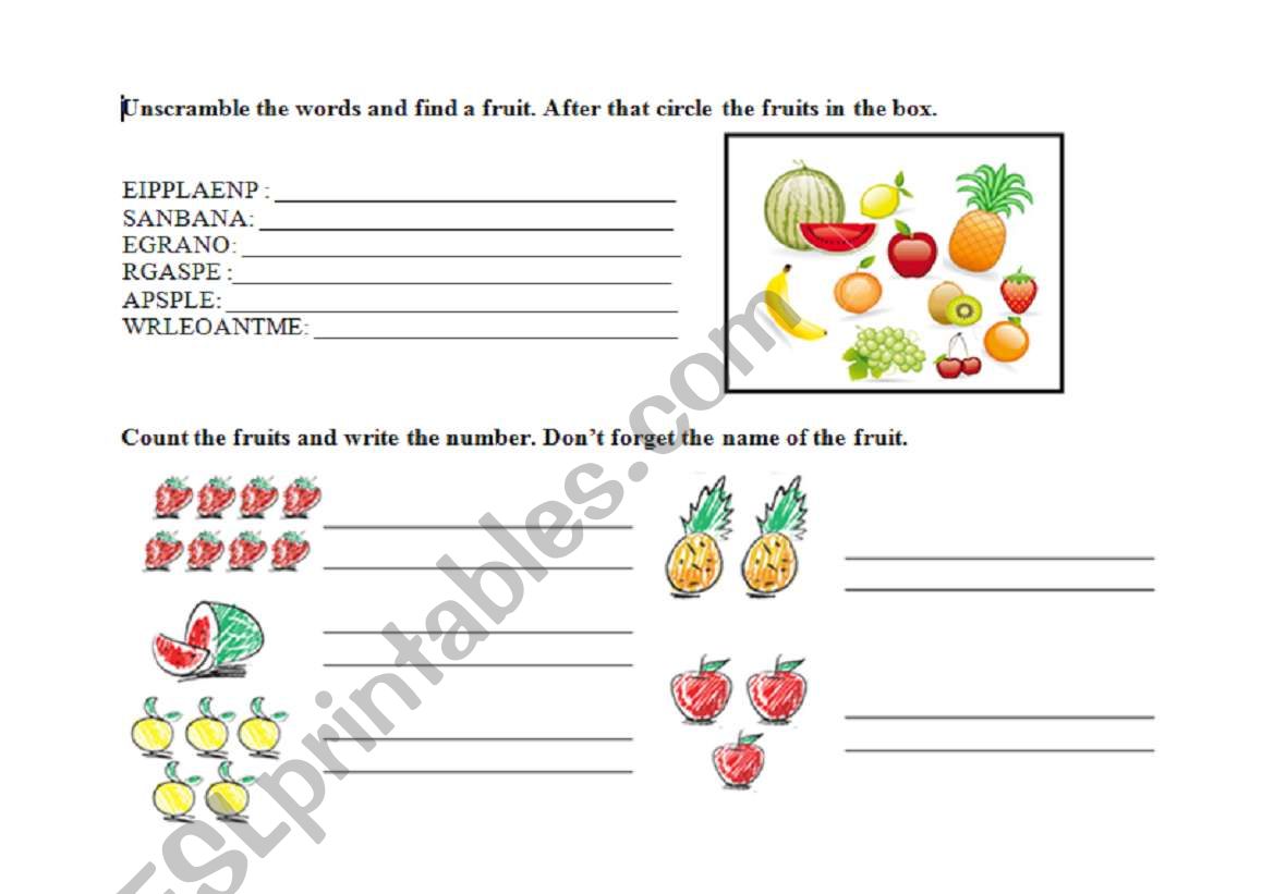 Fruits Review worksheet