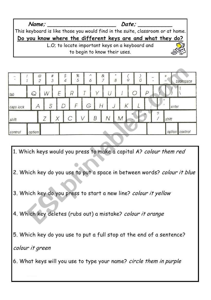 Keyboard Assessment worksheet