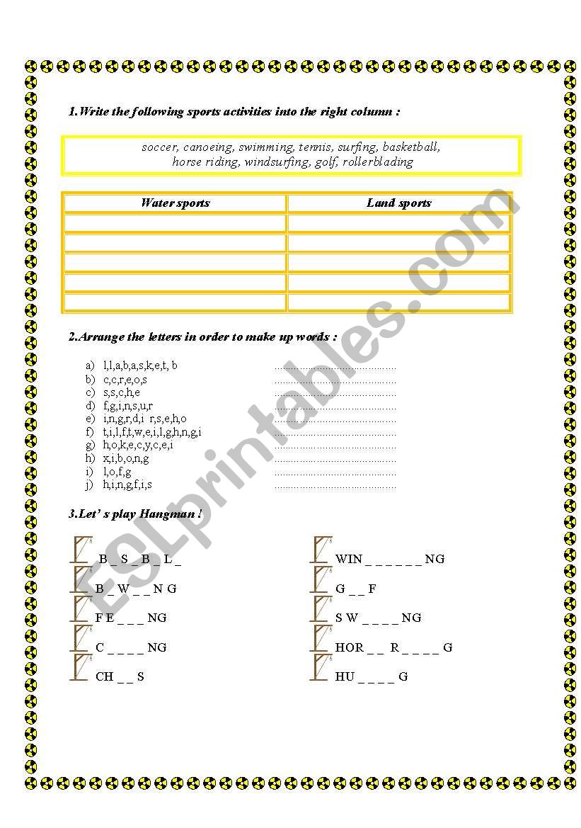 Sports  worksheet