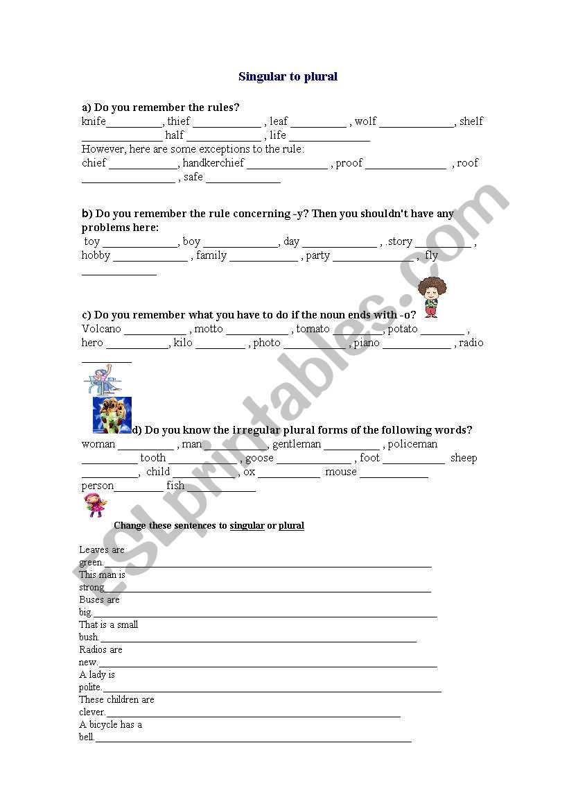 singular / plural  worksheet