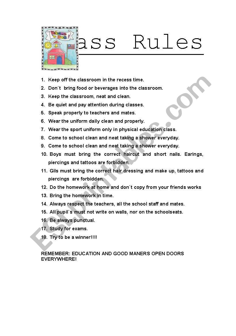 class rules worksheet