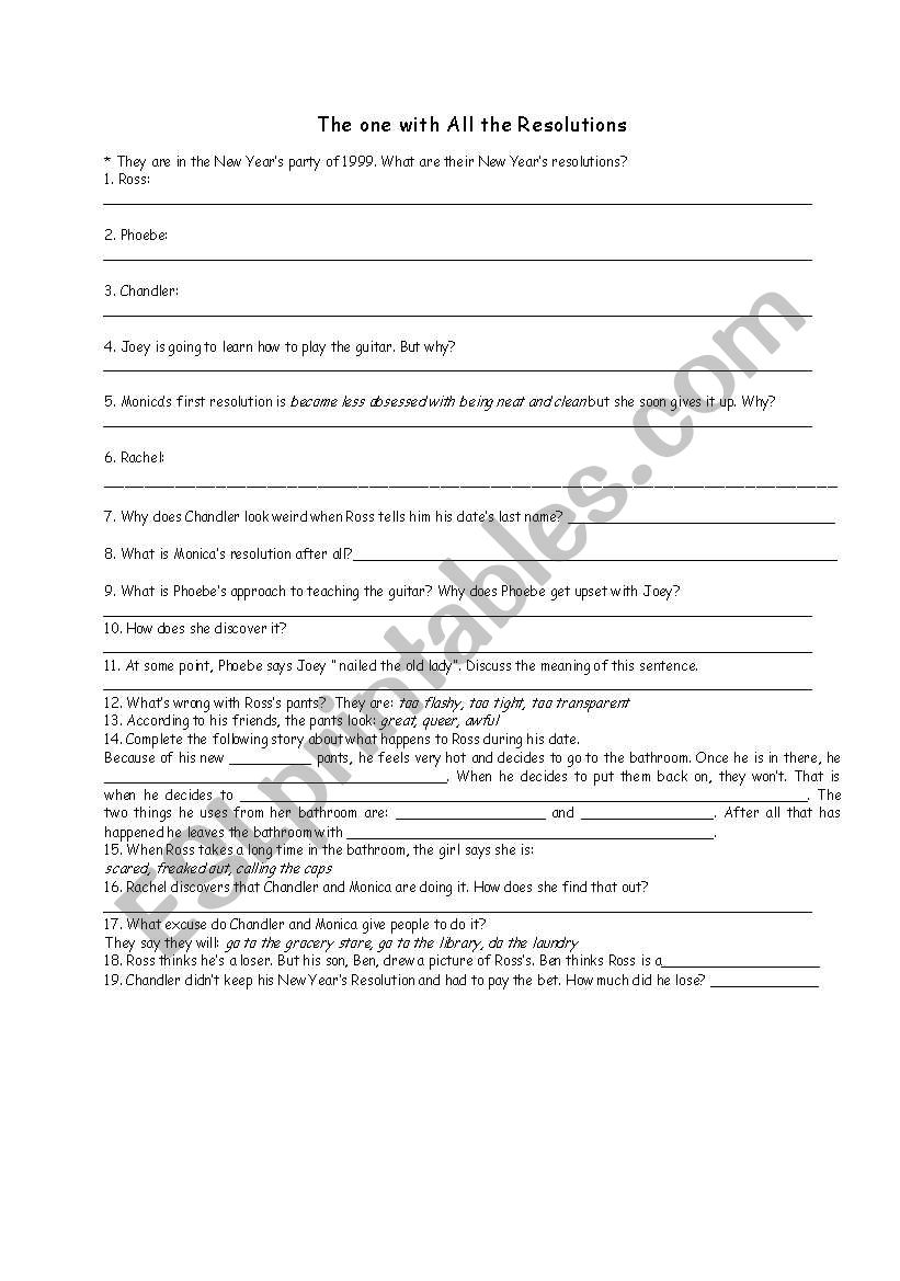 FRIENDS Season 5 episode 11 worksheet