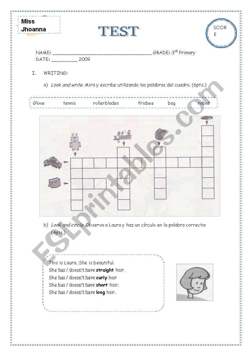 Test  Verb Have, physical appearance and toys