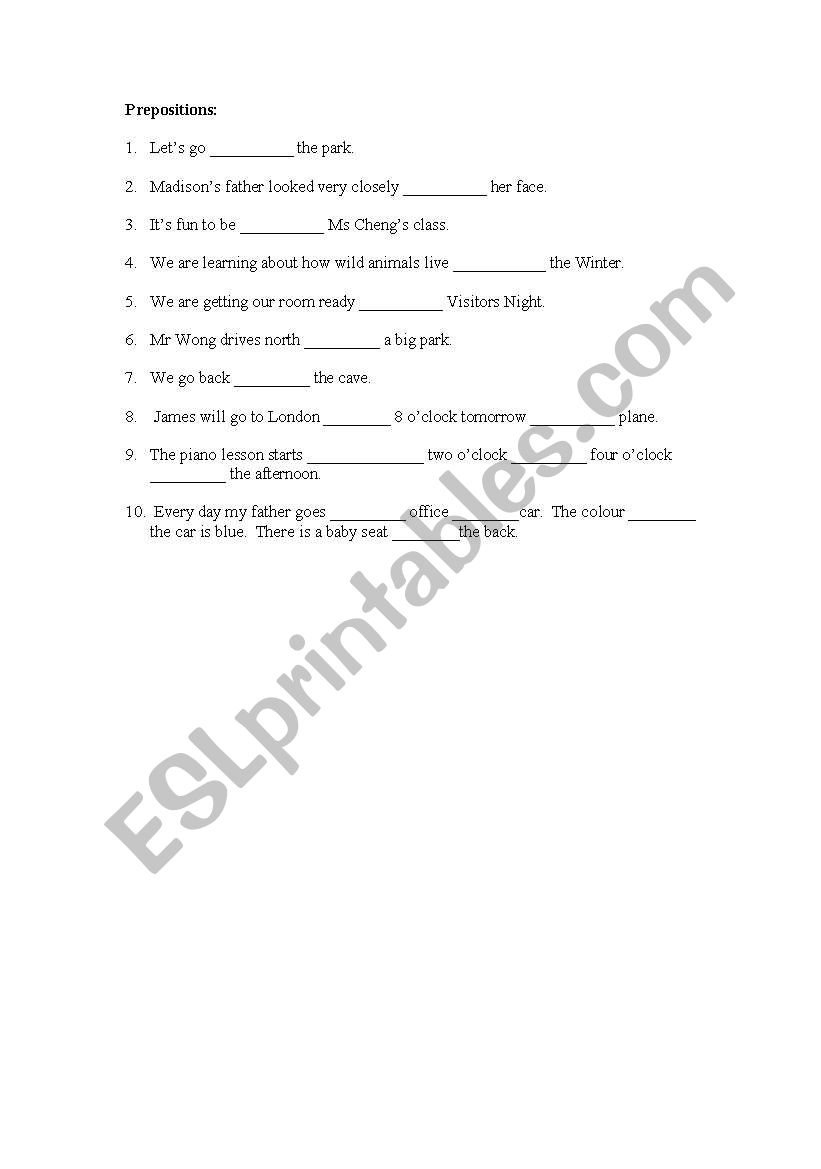 prepositions worksheet