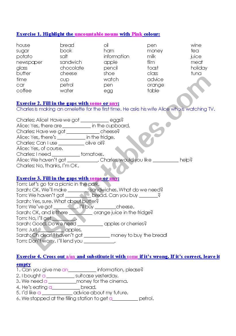 Exercises for nouns  worksheet