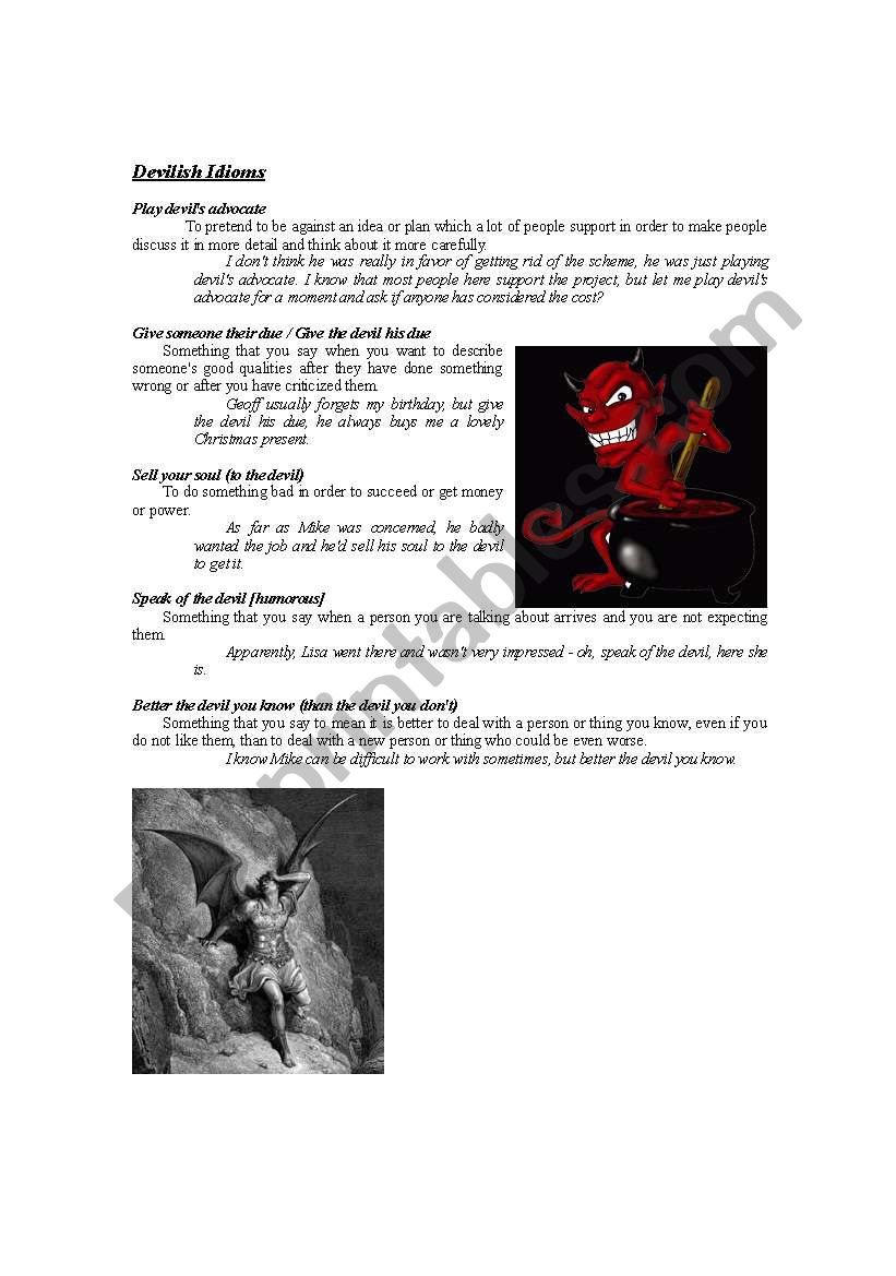 The Devil - Idioms and Activities