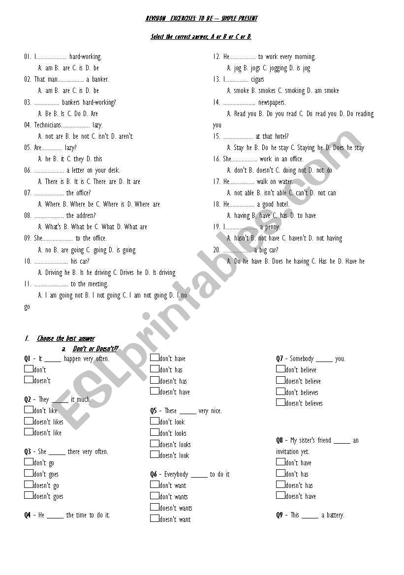 Revision activities on PRESENT SIMPLE + TO BE