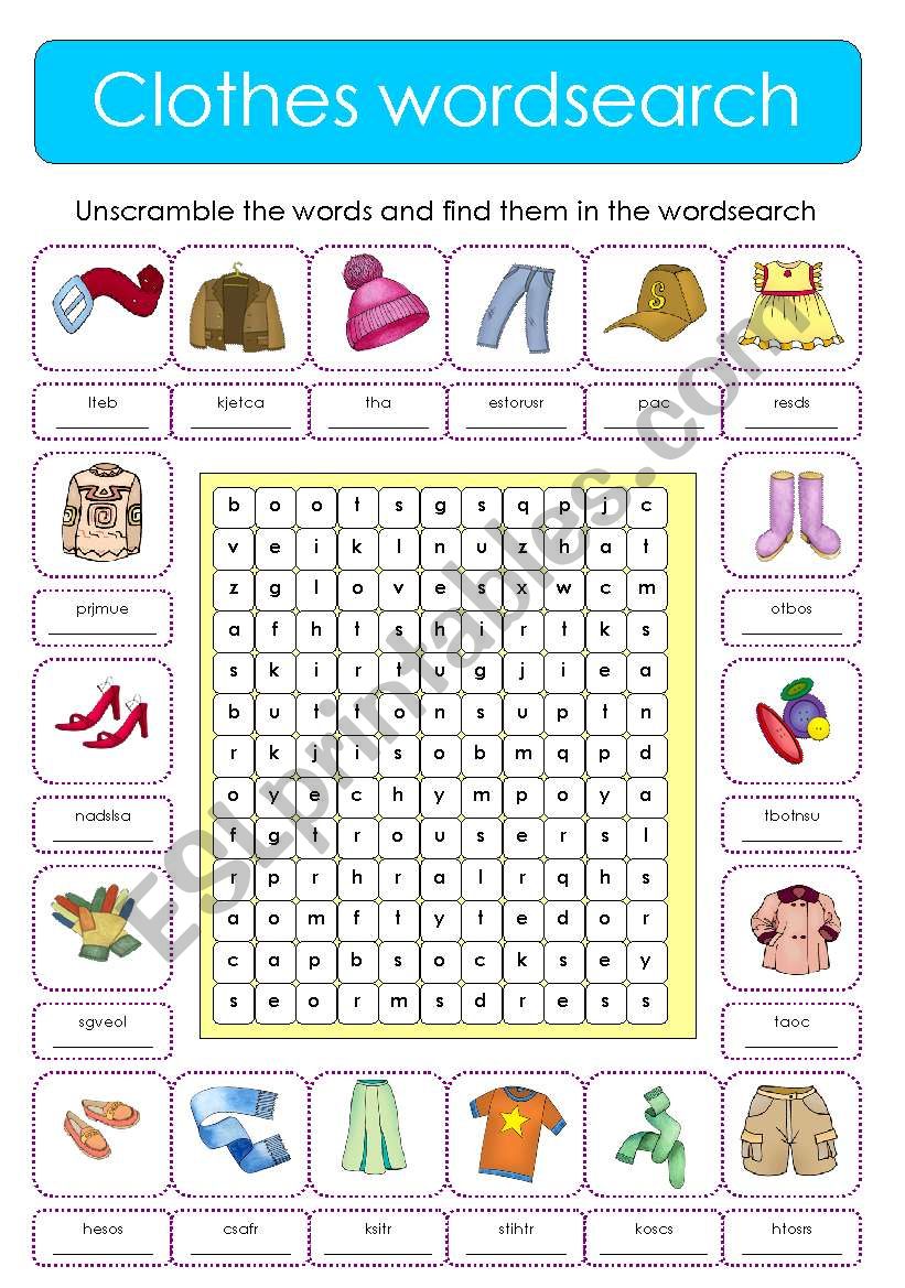 Clothes Wordsearch ESL Worksheet By Edurne tudela