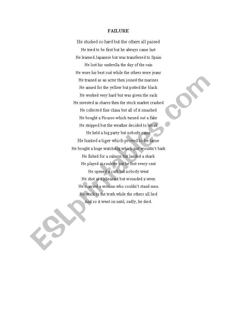 Poem Failure worksheet