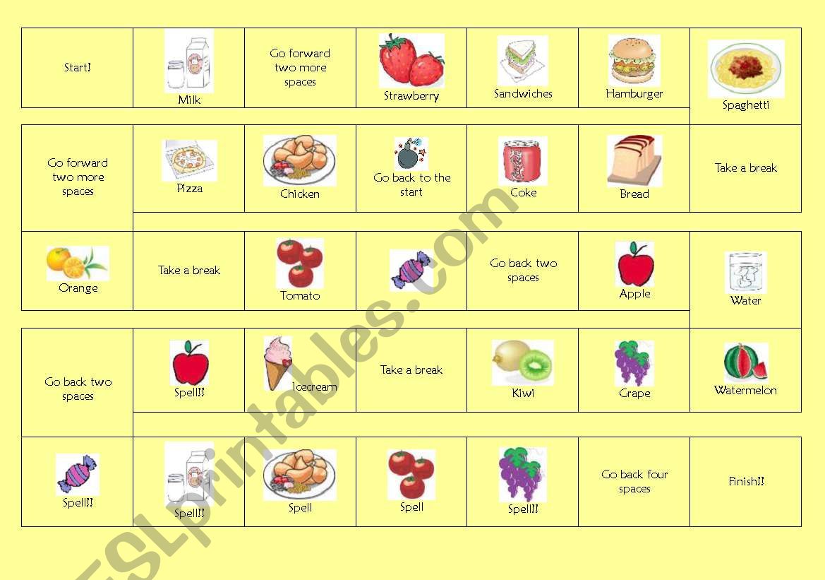 Boardgame(food and fruit) worksheet