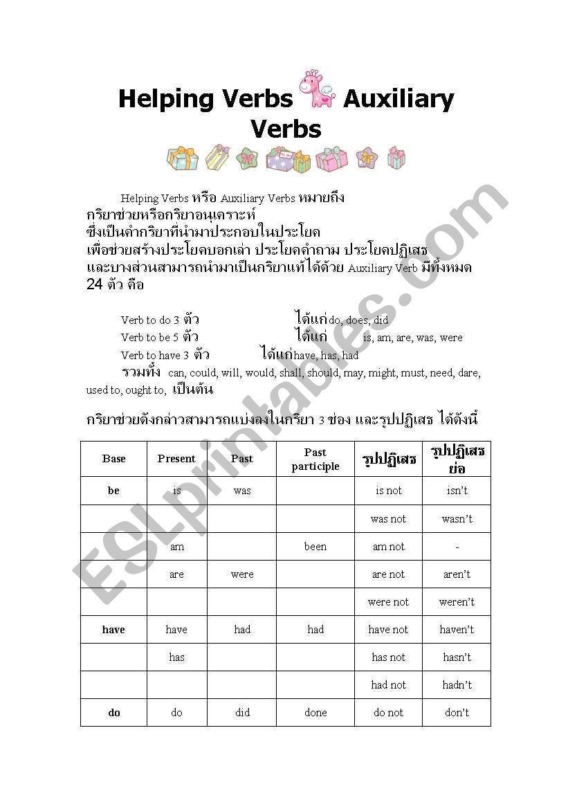 Helping verbs worksheet