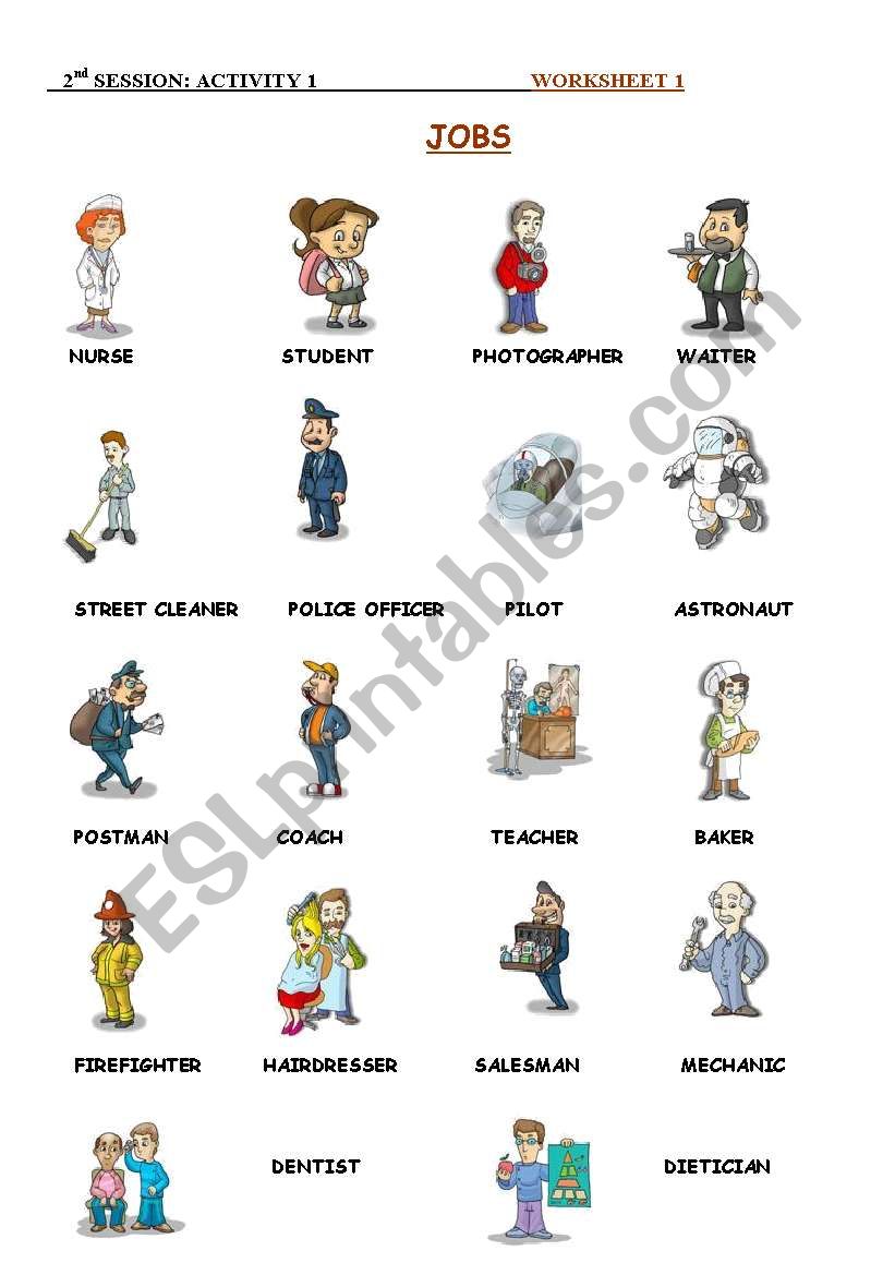 jobs flashcard worksheet