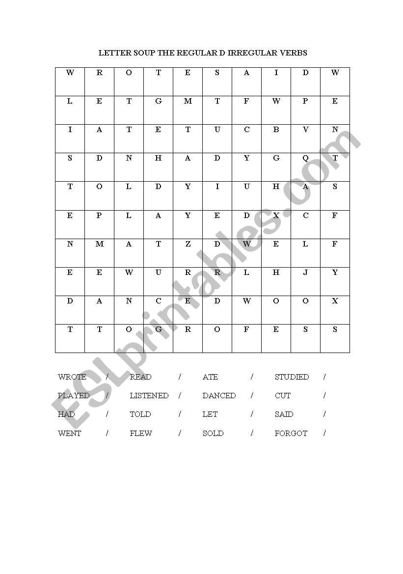 letter soup verbs worksheet