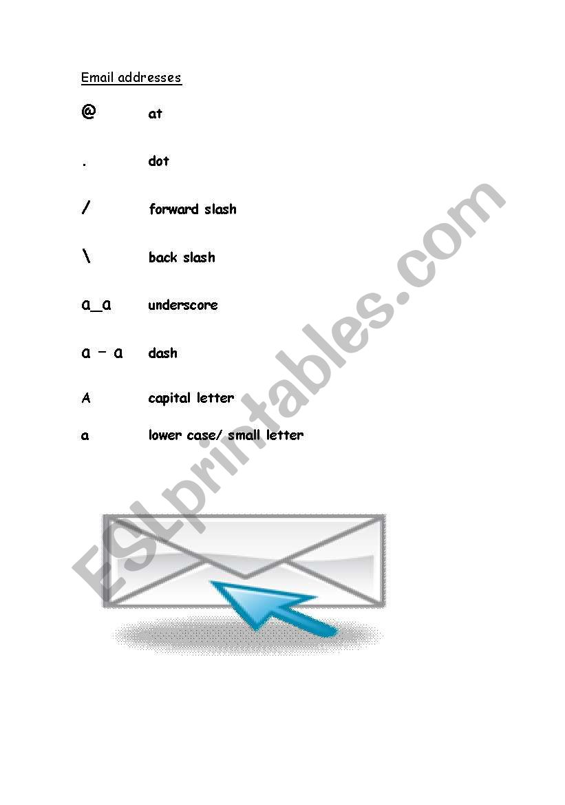 email addresses: common symbols