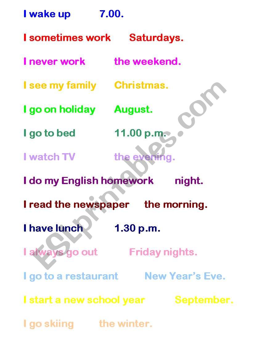 Prepositions of time jigsaw worksheet